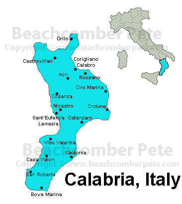 Map of Calabria, Italy