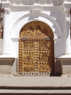 Carved Door Basilica of Our Lady Copacabana Bolivia