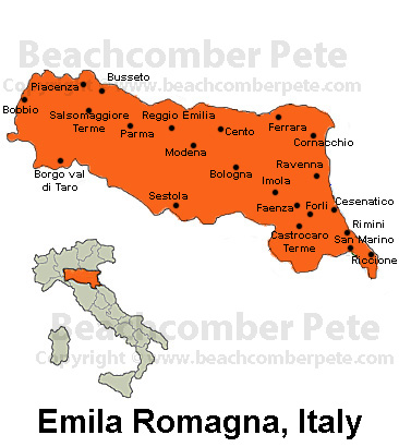 Map of Emilia Romagna, Italy