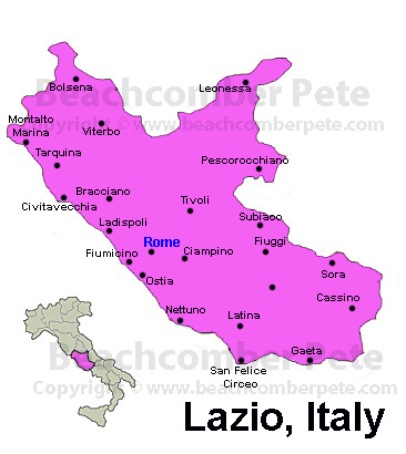 Map of Lazio, Italy