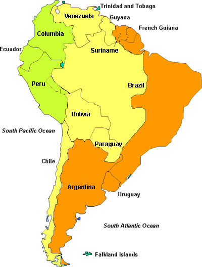 South America Time Zone Map Time Zones In South America