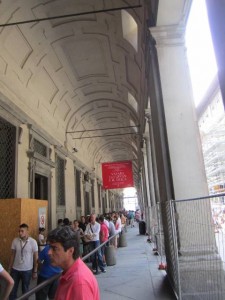 Waiting line to enter Uffizi Museum, Florence Italy