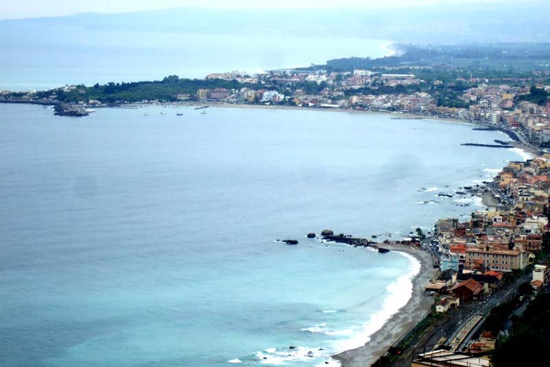 Giardini Naxos and Bay of Giardini - View from Taormina Sicily, Italy