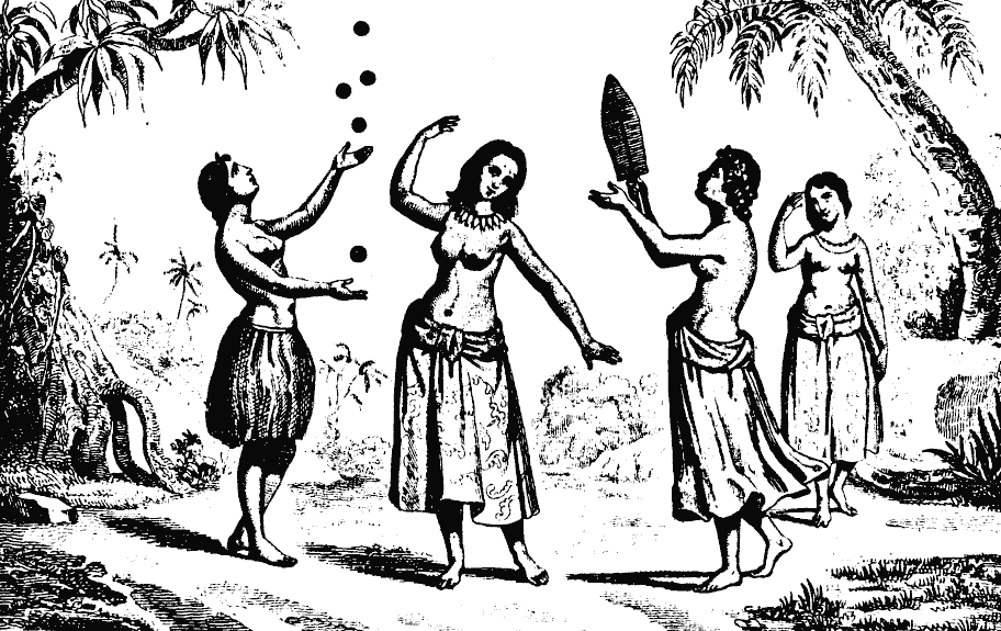 Tongan women performing hiko (juggling) in Vava’u, Tonga (circa 1793)