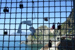 Locks on Via dell'A,ore in the Cinque Terre Italy