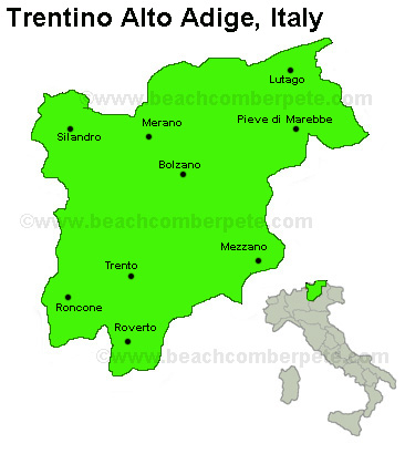 Map of Trentino Alto Adige, Italy